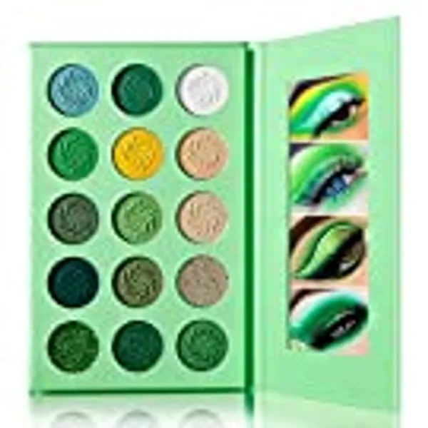 DE'LANCI Avocado Green Eyeshadow Palette 15 Color,Highly Pigmented Eyeshadow Makeup Pallete Matte Shimmer Glitter Eye Shade, Long Wear Vegan Cruelty Free Nude Yellow Emerald Green Eye Shadow Pallet