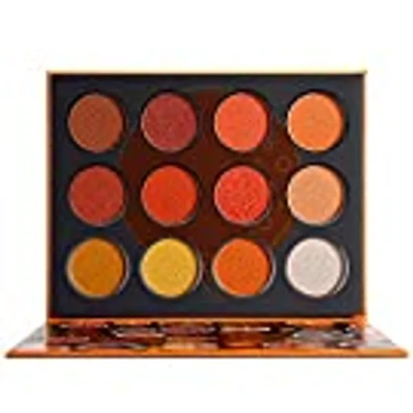 DE'LANCI Eyeshadow Palette Makeup 12 Colors Orange Yellow Ultra Pigmented Matte Shimmer Cute, Pro Bright Eye Shadow Powder Pallet Long Lasting Waterproof Cosmetics Make Up Palette Easy to Blend