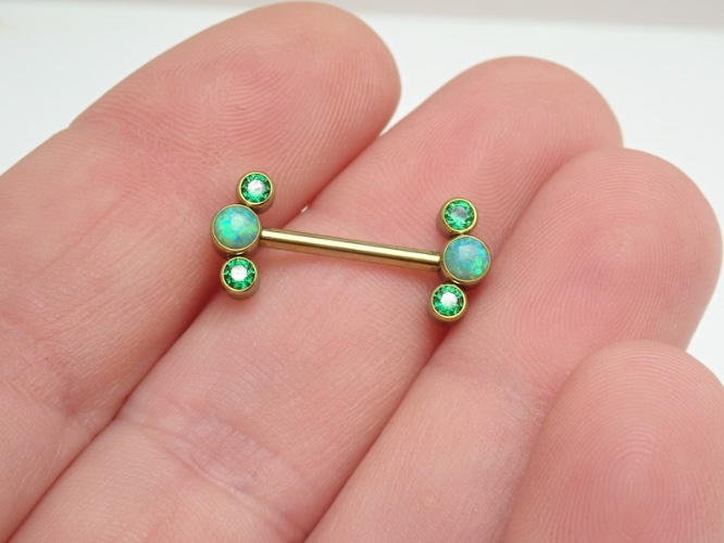 Gold and Green Nipple Rings😏