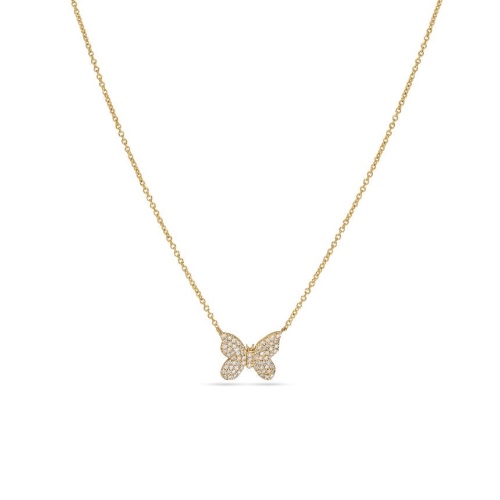 Pave Diamond Butterfly Necklace - 14K Yellow Gold