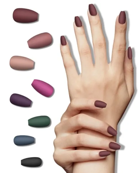 LADYING 8 Packs (192PCS) Acrylic Matte Press on Nails Medium Length, Stick Glue on Nails for Women, Ballerina False Nail Art Tips Sets, Solid Color Fake Nails with Glue Nail File, Short Coffin