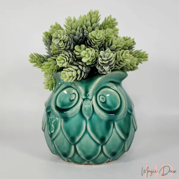 Ceramic Planter, Artificial Hops Plant in Ceramic Owl Pot, Animal Planter,  teal ceramic owl planter, home decor, Gift, Patio decor.