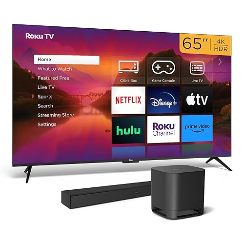 Roku 65" Select Series Smart TV, Wireless Soundbar & Bass Subwoofer Bundle - RokuTV Audio - with Wireless Soundbar and Wireless Bass Pro - 65"