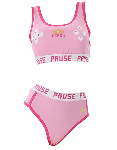 Mobbunny Women Pink Peach Crop Tank Camisole and Panty Sets Yoga Outfits Sports Loungewear Bralette Set - Large - Pink