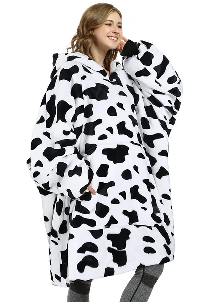 Catalonia Oversized Wearable Blanket Hoodie Sweatshirt, Comfortable Sherpa Lounging Pullover for Adults Women Men - One Size Dalmatian