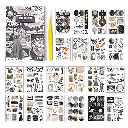 Alideco Scrapbook Stickers Sets Vintage Transparent Celestial Planet Moon Aesthetic Adults Scrapbooking Supplies Stickers for journaling tweezer 20Sheets/165Pcs - Yueqiuzhishang