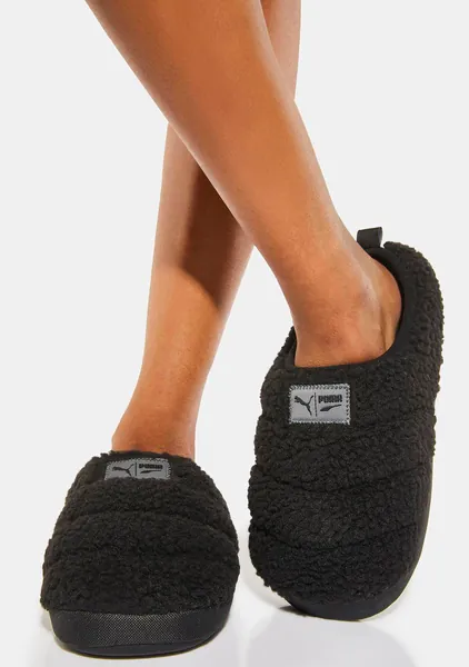 Black Scuff Sherpa Slippers | US 7