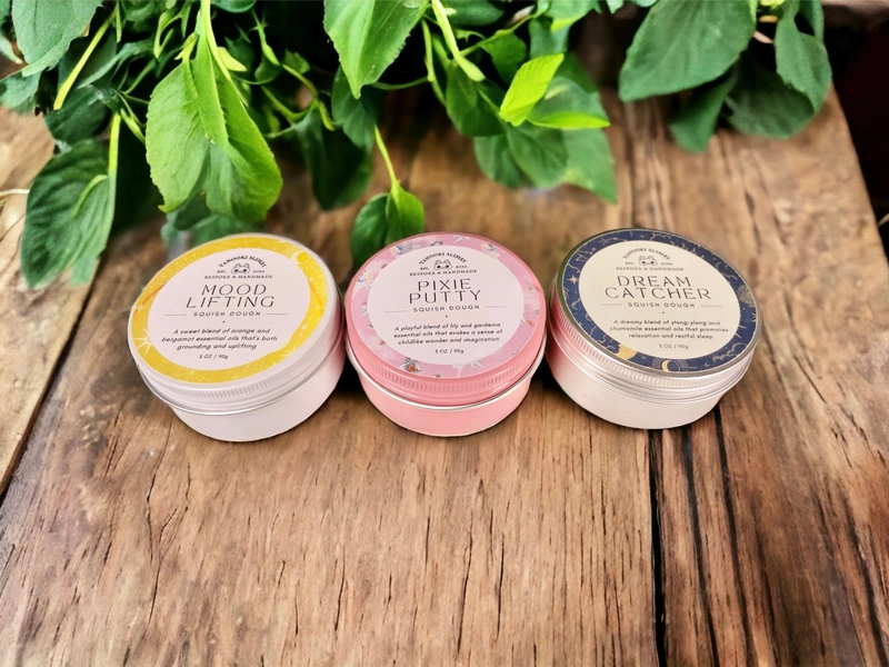 Squish Dough Set of 3 ~ Stress Relief Squish Slime Dough made with Pure Essential Oils for relaxation, includes Spray Bottle!