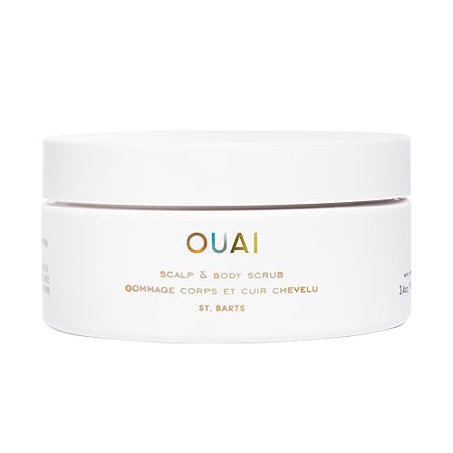OUAI Scalp & Body Scrub, St. Barts Travel Size - Exfoliating Body Scrub with Sugar & Coconut Oil Blend for Smooth, Moisturized Skin - Gentle Scalp Scrub for Removing Product Build Up (3.4 Oz) - St. Barts - 3.4 Ounce (Pack of 1)