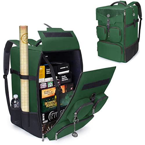 ENHANCE Collector's Edition Board Game Backpack - Reinforced Rigid Board Game Storage with Padded Shoulder Straps, Carrying Handle, and Accessories Pockets for Dice, Card Games, More (Dragon Green) - Dragon Green