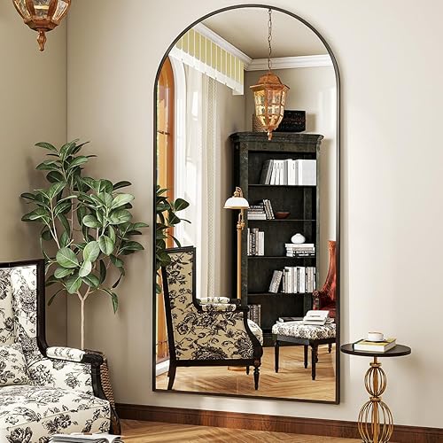 BEAUTYPEAK 71"x30" Arch Full Body Floor Mirror, Full Length Mirror Wall Mirrors Hanging or Leaning Arched-Top with Stand for Bedroom, Dressing Room, Black - 71"L x 30"W - Black