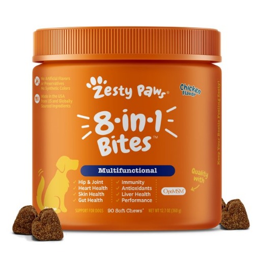ZESTY PAWS Multivitamin 8-in-1 Bites Chicken Flavored Soft Chews Supplement for Dogs, 90 count - Chewy.com
