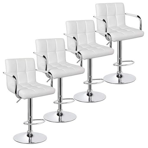 Yaheetech Counter Height Bar Stools Set of 2 Velvet Swivel BarStools for Kitchen Stool Height Adjustable Counter Stool Barstools with Armrest, Velvet, Pink - Red Leather