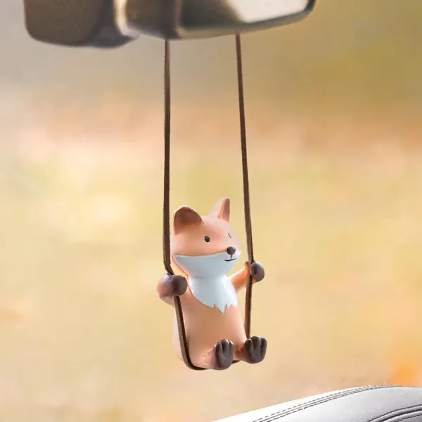 YGMONER Super Cute Swinging Fox Car Mirror Hanging Ornament Car Interior Accessories (Fox)