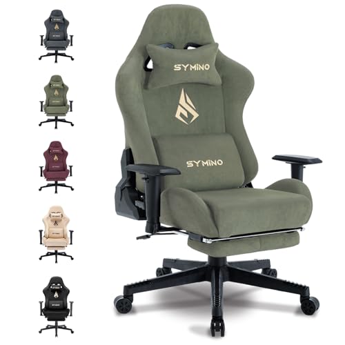 Symino Gaming Chair, Computer Chair with Footrest, Headrest and Lumbar Support, Ergonomic PC Chair, Height Adjustable Rotating Task Chairs, Green - Green - fur suede