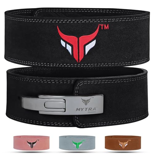 Mytra Fusion Weight Lifting Belt for Men and Women Gym Belt 10MM Thick and 4" wide 100% Genuine Leather Workout Belt for Weightlifting, Powerlifting, Gym, Training and Bodybuilding - Large - Black