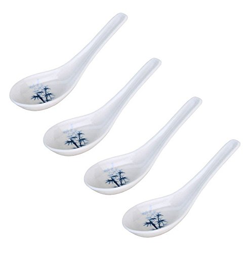 JapanBargain 2323x4, Set of 4 Soup Spoons Chinese Wonton Soup Spoons Japanese Miso Soup Spoons Rice Spoons Pho Spoons Soba Spoons 5 inch, White Bamboo - 4