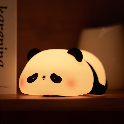 DEARART Linda luz noturna para quarto de crianças, acessórios de decoração de silicone de grau alimentício e recarregável, brilho ajustável, luminária fofa kawaii e luzes noturnas, panda cortado