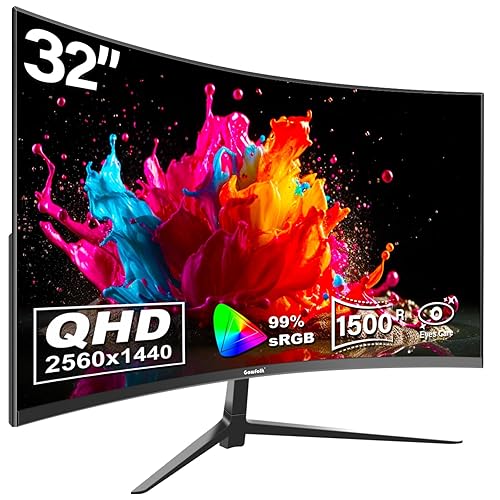 Gawfolk 2K Curved Monitor, 32 Inch QHD 2560x1440p 75Hz, Flicker-Free, HDMI 2.0, DP 1.4, Frameless 1500R Screen PC Monitor - 32 Inch - QHD 75Hz
