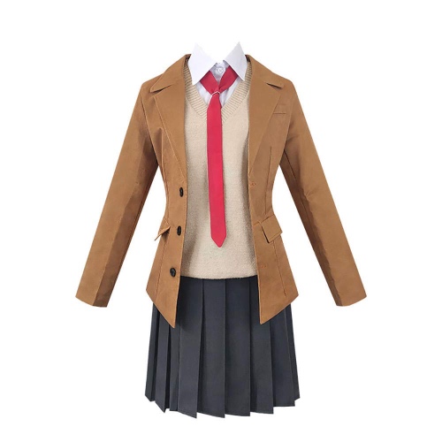 Cos-Animefly Sakurajima Mai Cosplay Costume Jacket Skirt Sweater Sailor Pleated Shirt Uniform Outfit Dress for Girls Women - Medium Brown