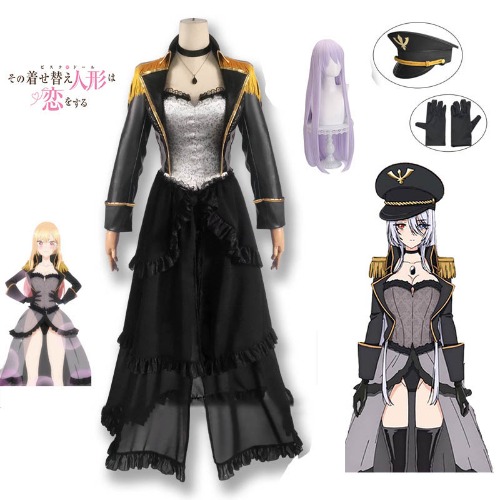Kitagawa Marin Black Lobelia Cosplay Costume Anime My Dress Up Darling Police Jacket Halloween Costume for Women Sexy Clothing