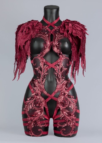 FIRE IN THE DISCO - Red Sequin Lace Bodycage & Wing Epaulettes | Default Title