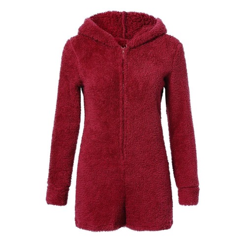 Furry Baby Bear Hooded Onesie - Red / M