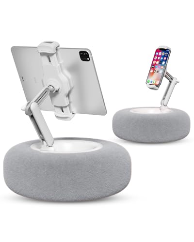 Viozon Tablet Stand with Pillow, Compatible with 4.7"-13" Phone/Tablet, iPad, iPhone, Samsung, Google, Kindle, 360°Adjustable Phone Holder for Bed with Soft Plush Fabric, and Detachable Bowl, Grey - Grey