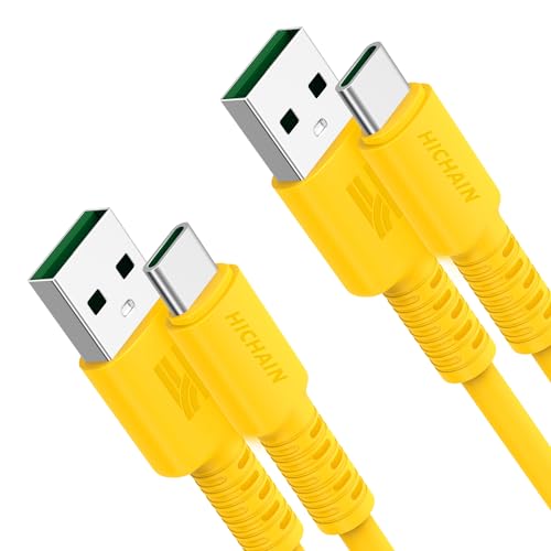 Hichain Pack of 2 USB A to USB C Charger Cable Yellow 6.5 ft, 100W Type C Fast Charging Cord Data Sync Silicone USB C Cable for Samsung Galaxy MacBook iPad PS5 PS4 Pixel Xiaomi JC-ACY6.5-2P - 6.5 ft - USB A to USB C - Yellow-Pack of 2