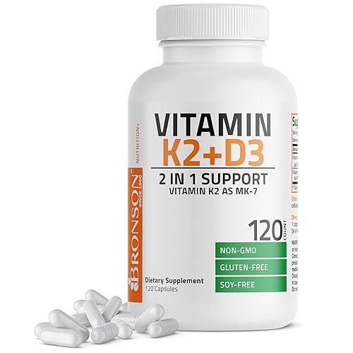 Bronson Vitamin K2 (MK7) with D3 Supplement Non-GMO Formula 5000 IU Vitamin D3 & 90 mcg Vitamin K2 MK-7 Easy to Swallow Vitamin D & K Complex, 120 Capsules. - Unflavored - 120 Count (Pack of 1)