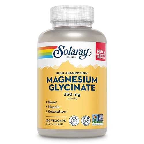 SOLARAY Magnesium Glycinate Capsules, Chelated Magnesium Bisglycinate w/BioPerine, Higher Absorption Magnesium Supplement - Bones, Muscles, Heart Support, Vegan, 275 Count (30 Servings, 120 VegCaps) - 120 Count (Pack of 1)