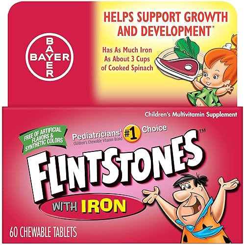 Flintstones Chewable Kids Vitamins with Iron, Multivitamin for Kids & Toddlers with Vitamin D, Vitamin C & more, 60 Count (Pack of 1) - 60 Count (Pack of 1)