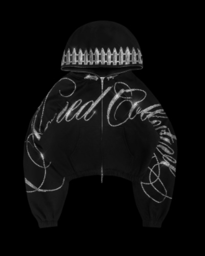 ENEMY RHINESTONE CROP ZIP HOODIE BLACK | S/M