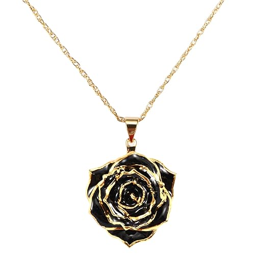 AliveRose Real Rose Gold Dipped Necklace Gifts for Women, 24K Gold Rose Pendant Necklace Jewelry Mothers Day Anniversaries Birthday Christmas Special Occasions Gifts for Her Mom Wife Girlfriend - z5. Black