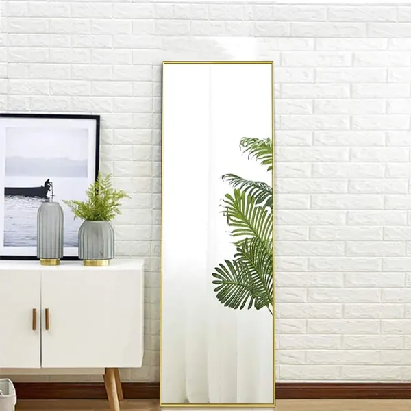 Full Length Mirror Floor Mirror Hanging Standing or Leaning, Bedroom Mirror Wall-Mounted Mirror with Gold Aluminum Alloy Frame, 59 x 15.7
