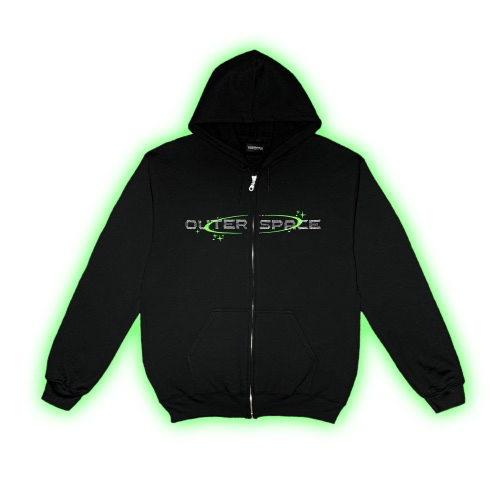 OUTER SPACE zip hoodie in black
