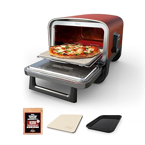 Ninja Woodfire Outdoor Pizza Oven, 8-in-1 Portable Electric Roaster Oven, Heats up to 700°F, 5 Artisan Pizza Settings, Integrated BBQ Smoker Box, Includes Flavored Wood Pellets, Terracotta Red - Woodfire Outdoor Oven