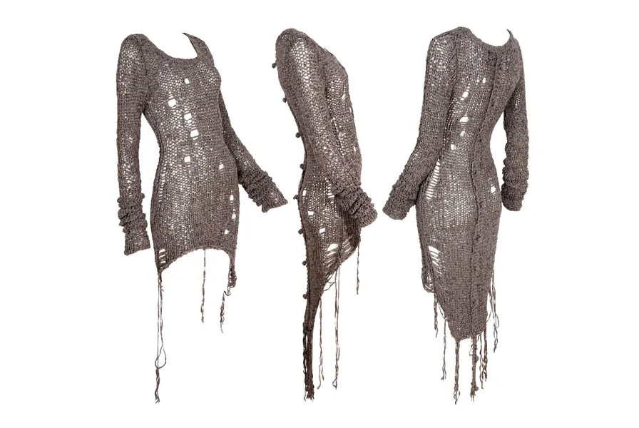 Aleksandr Manamis avant garde distressed ladder knit asymmetrical long sleeves dress