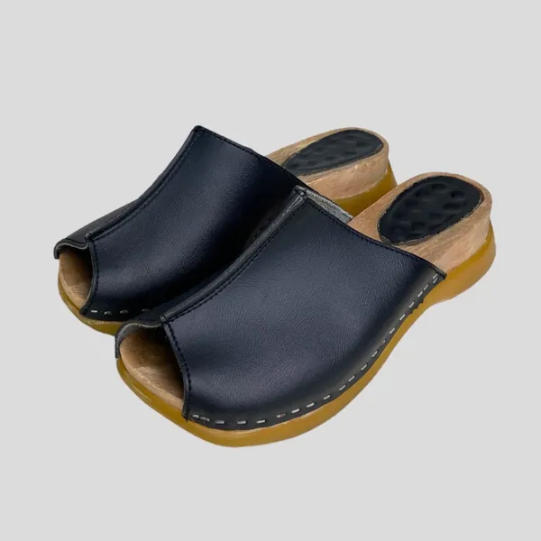 Vintage 90s 00s Genuine Leather Platform Open Toe Clogs