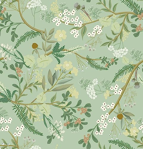 Guvana 16.14"x118"Floral and Leaf Wallpaper Floral Peel and Stick Wallpaper Leaves Contact Paper Colorful Flower Removable Wallpaper Self Adhesive Wallpaper for Room Wall Decor(Light Green Background) - 16.14"x118" - Light Green Background