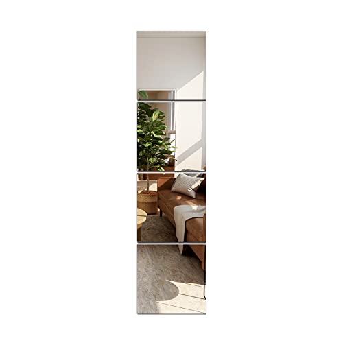TRAHOME Wall Mirror Full Length, 12Inches x 4PCS, Glass Frameless Body Mirror Wall-Mounted for Gym, Bedroom, Living Room, Over The Door - 12''x12''x4PCS