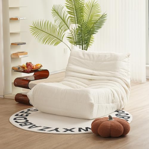 N&V Fireside Chair, Mid Century Armless Floor Sofa, Soft Premium Corduroy Floor Lounge Chair, Foam Sofa Accent Chair for Living Room Bedroom and Office Ivory - Ivory