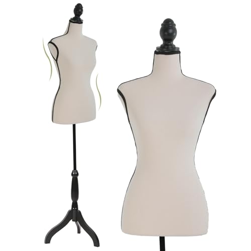 Female Mannequin,Dress Form Torso Manikin with Wooden Tripod Stand, 60-67 Inch Height Adjustable Female Dress Model for Sewing Clothes Jewelry Display (Cream) - Cream