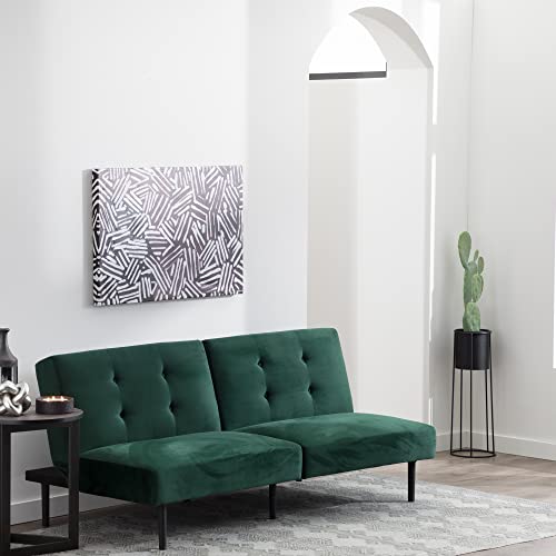 Edenbrook Gilman Futon - Futon Sofa Bed - Futon Couch - Small Futon - Living Room Furniture - Armless Sofa Bed Couch - Sofa - Green Velvet Futon - Armless - Standard - Forest Green Velvet