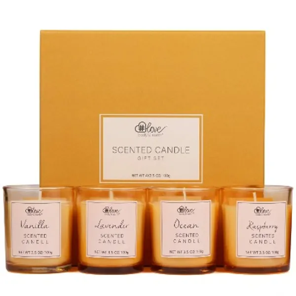BODY & EARTH # LOVE Aromatherapie Kerzenset für Frauen,für Stress Relief und Home Decoration-4 * 100g Aromatherapie Travel Tin Weihnachtskerzen,Frauen Weihnachten Geburtstag Geschenk
