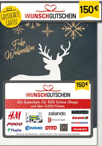 Wunschgutschein das perfekte Geschenk - 500 Einlösepartner - für Deutschland - per Post - 150 - Frohe Weihnachten
