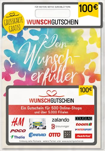 Wunschgutschein das perfekte Geschenk - 500 Einlösepartner - für Deutschland - per Post - 100 - Wunscherfüller