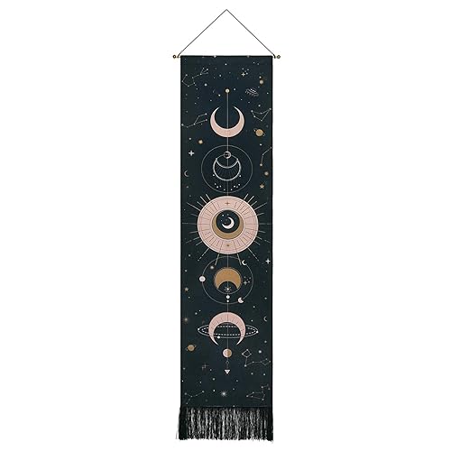 Lyacmy Moon Phase Tapestry Moon Tapestry Wall Hanging Art Bohemian Tapestries Black Tapestry for Room (Black, 12.8 x 51.2 inches)