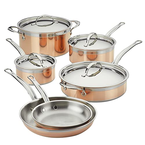 Hestan - CopperBond Collection - 100% Pure Copper 10-Piece Ultimate Cookware Set, Induction Cooktop Compatible - 10-Piece Complete Collection - Copper Cookware