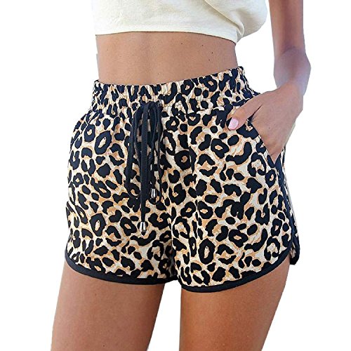 Kafeimali Women's Fashion Summer Leopard Beach Shorts Casual Short Pants - Medium